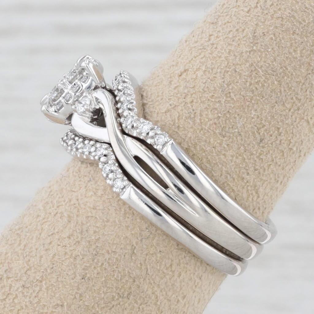 0.36ctw Diamond Engagement Ring Wedding Bands Bridal Set 10k White Gold Size 7 For Sale 3