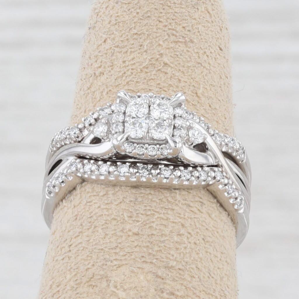 0.36ctw Diamond Engagement Ring Wedding Bands Bridal Set 10k White Gold Size 7 For Sale 4