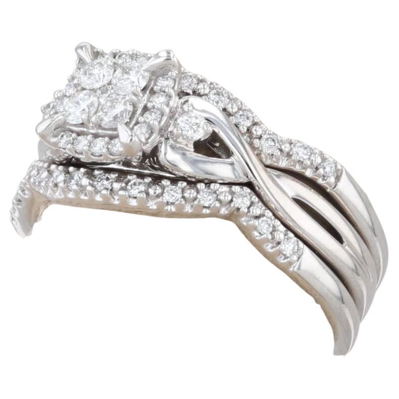 0.36ctw Diamond Engagement Ring Wedding Bands Bridal Set 10k White Gold Size 7 For Sale