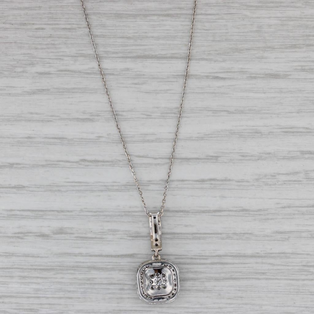 Taglio rotondo Collana con ciondolo a forma di aureola con diamante da 0,36 ct. in oro bianco 14k e catena con cavo da 18