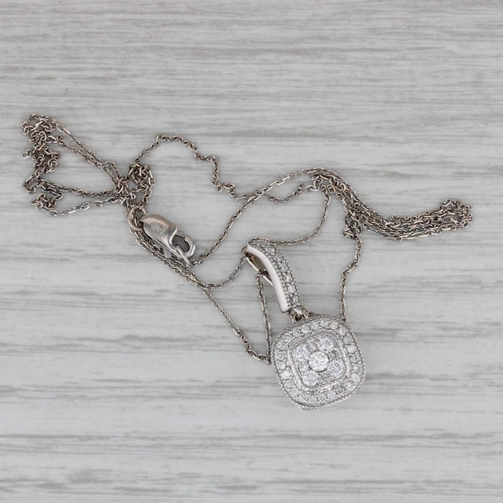 Collana con ciondolo a forma di aureola con diamante da 0,36 ct. in oro bianco 14k e catena con cavo da 18