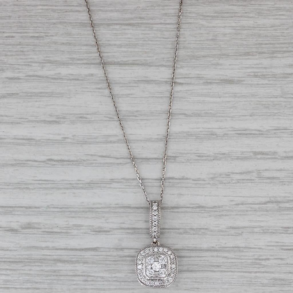 da uomo o donna Collana con ciondolo a forma di aureola con diamante da 0,36 ct. in oro bianco 14k e catena con cavo da 18