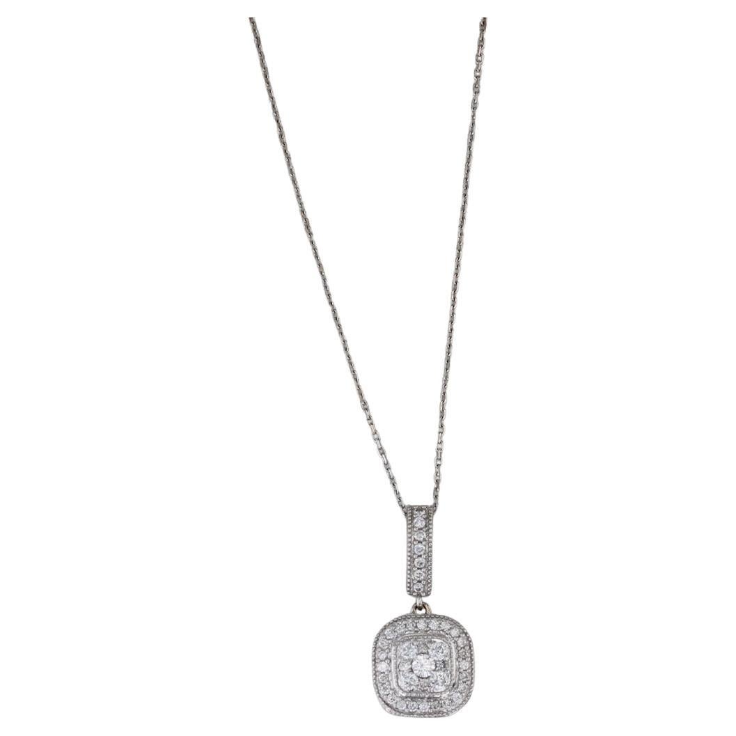 0.36ctw Diamond Halo Pendant Necklace 14k White Gold 18" Cable Chain
