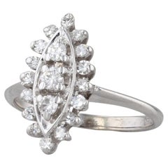 Anello aureolato con diamanti da 0,36 carati in oro bianco 14k, misura 6, fidanzamento a forma di marquise