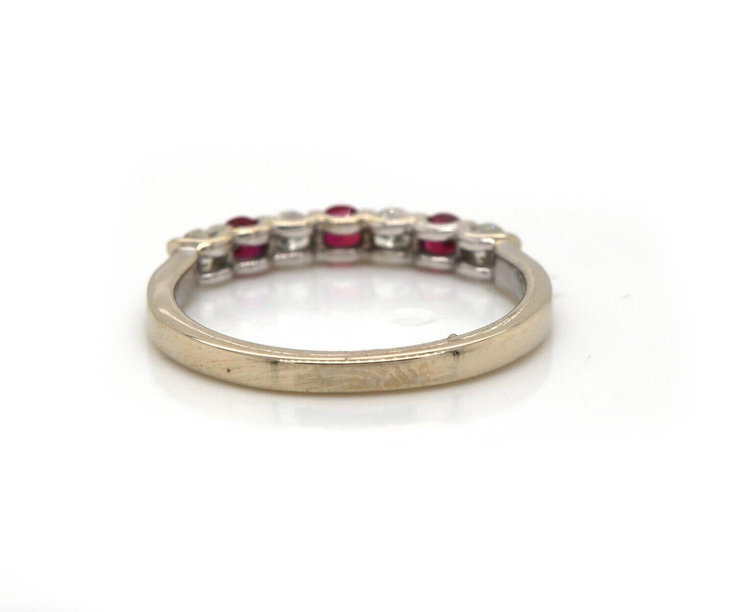 Round Cut 0.36ctw Ruby and 0.28ctw Diamond Alternating Band Ring in 18K White Gold For Sale