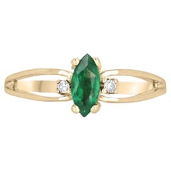 0.36tcw 14K Natural Emerald-Marquise Cut & Round Diamond Three Stone Ring