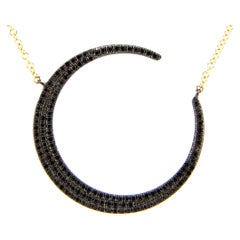 0.37 Carat Black Diamond Crescent Moon Yellow Gold Pendant Necklace