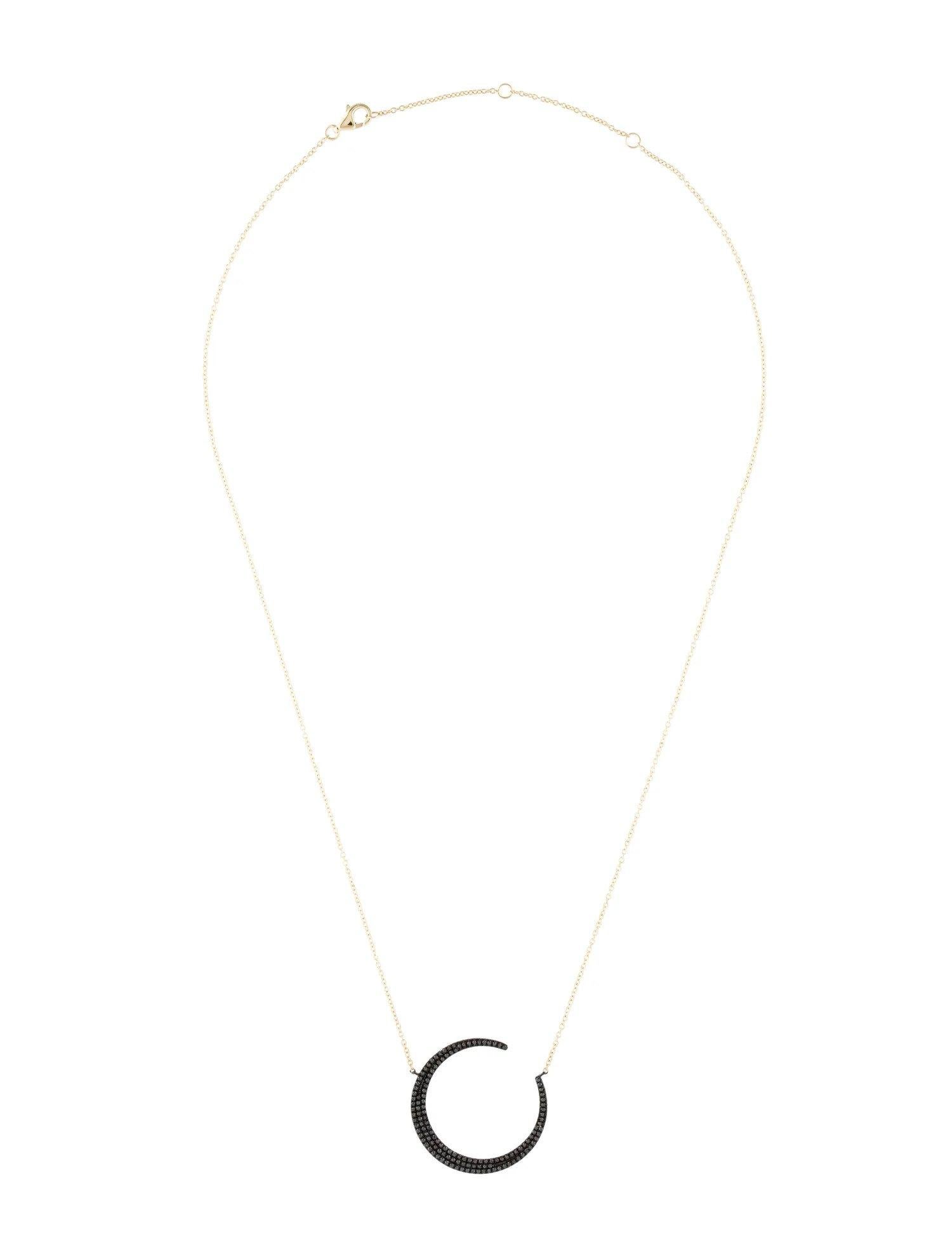 0,37 Karat Schwarzer Diamant-Halskette mit Halbmond-Anhänger aus Gelbgold für Damen oder Herren im Angebot