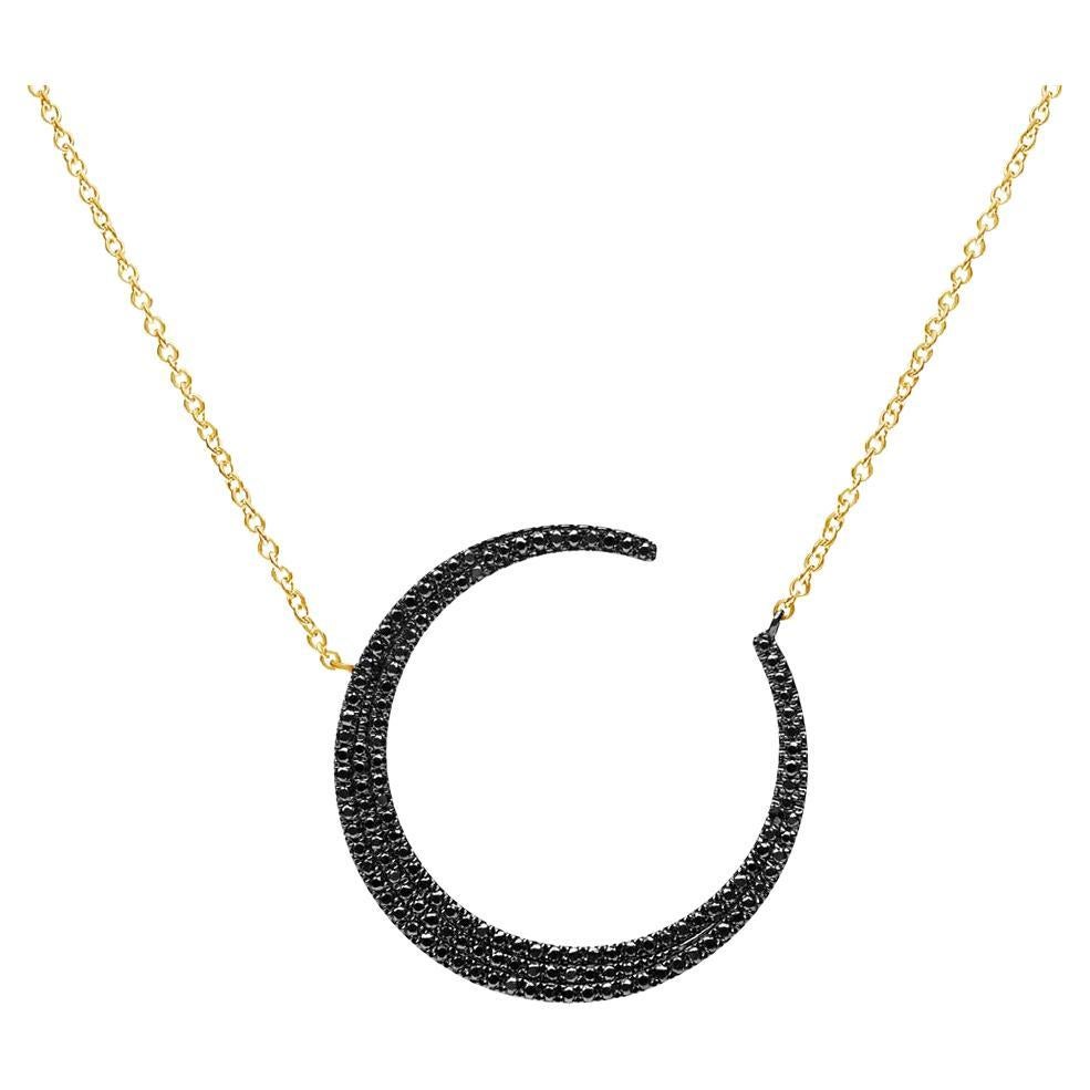 0,37 Karat Schwarzer Diamant-Halskette mit Halbmond-Anhänger aus Gelbgold im Angebot