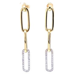 0.37 Carat Diamond 14 Karat Yellow Gold Paperclip Earrings