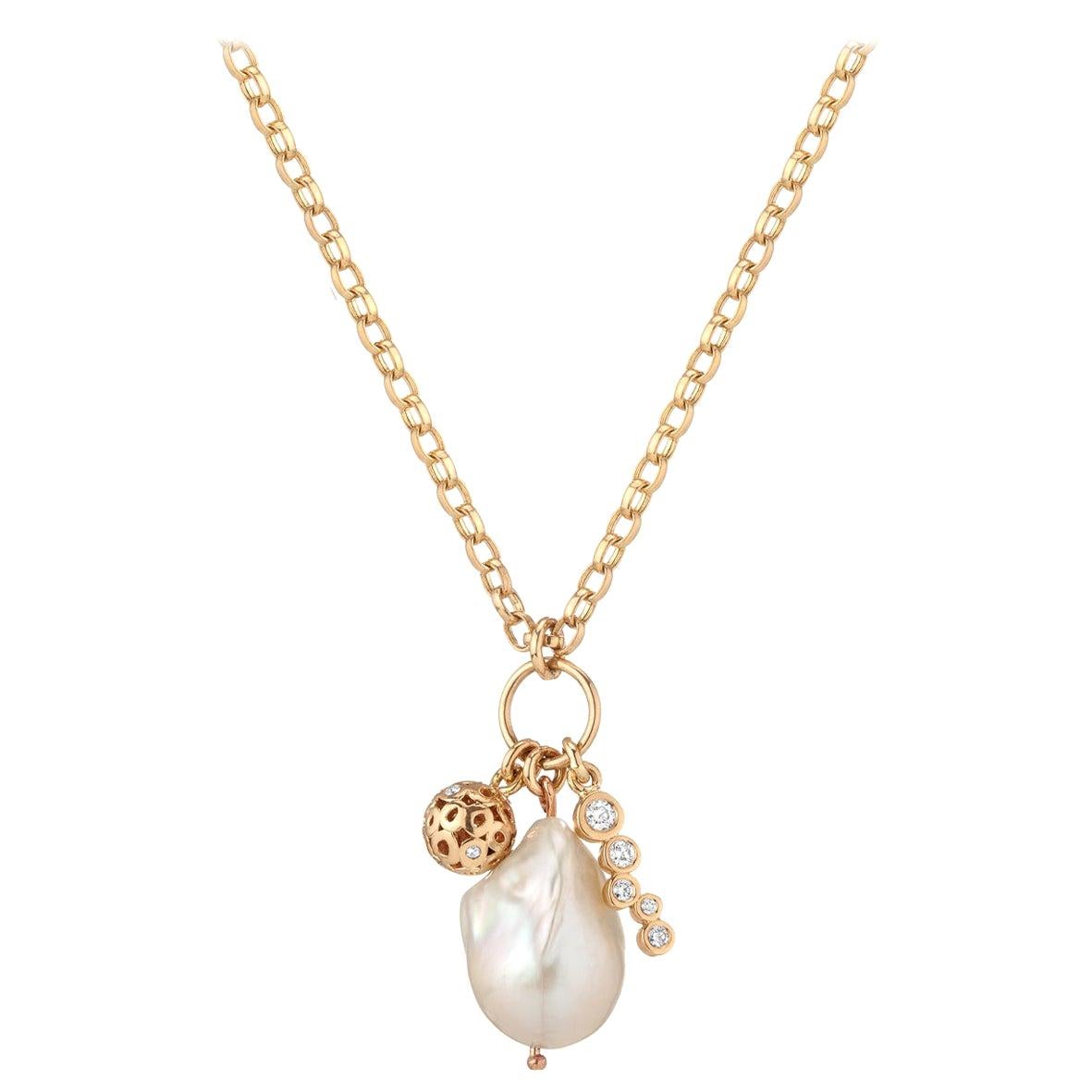 0.37 Carat Diamond and Baroque Pearl Charm Pendant