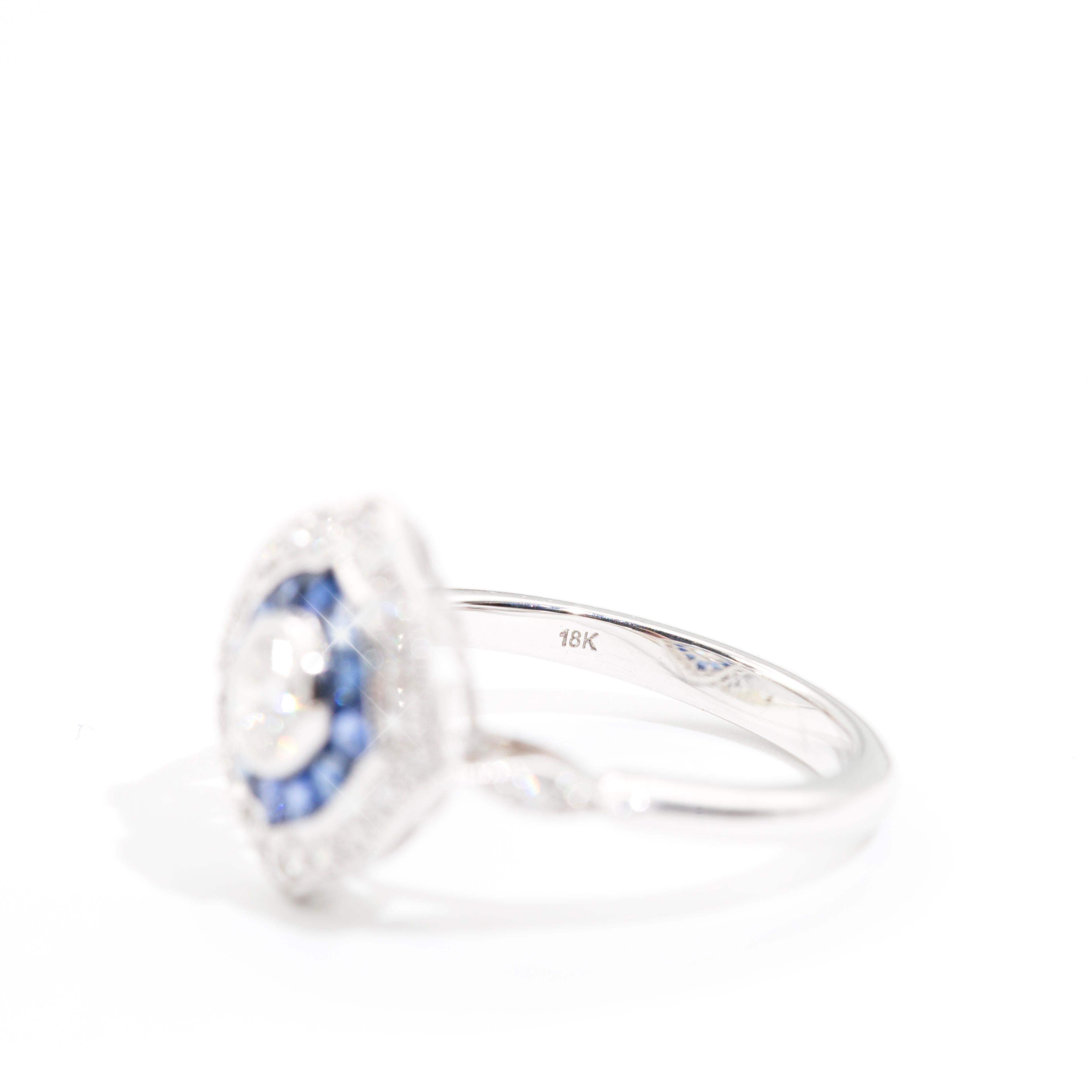 0.37 Carat Diamond and Blue Sapphire 18 Carat White Gold Cluster Ring 4