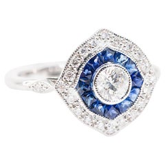 0.37 Carat Diamond and Blue Sapphire 18 Carat White Gold Cluster Ring