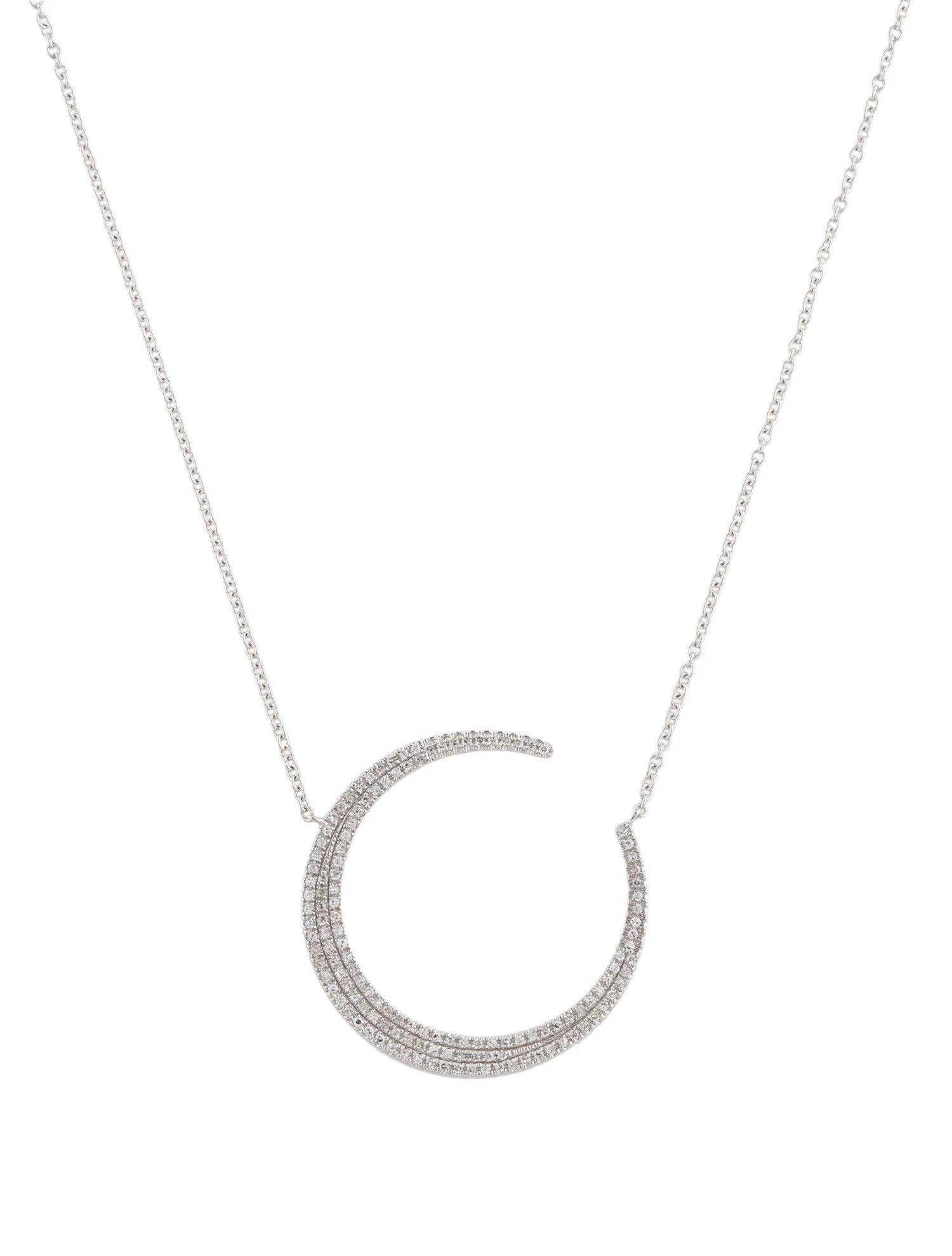 0.37 Carat Diamond Crescent Moon White Gold Pendant Necklace In New Condition For Sale In Great Neck, NY