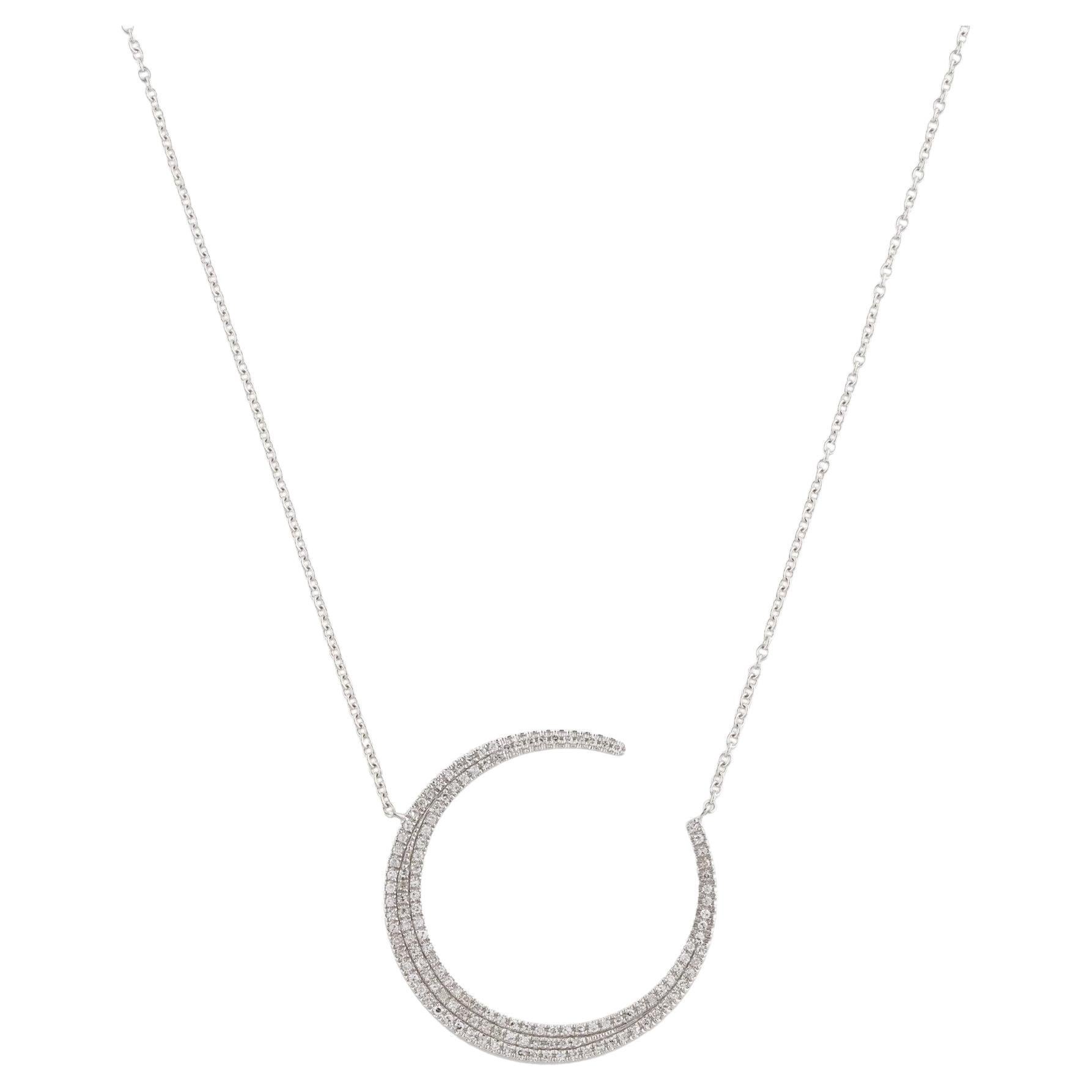 0.37 Carat Diamond Crescent Moon White Gold Pendant Necklace For Sale