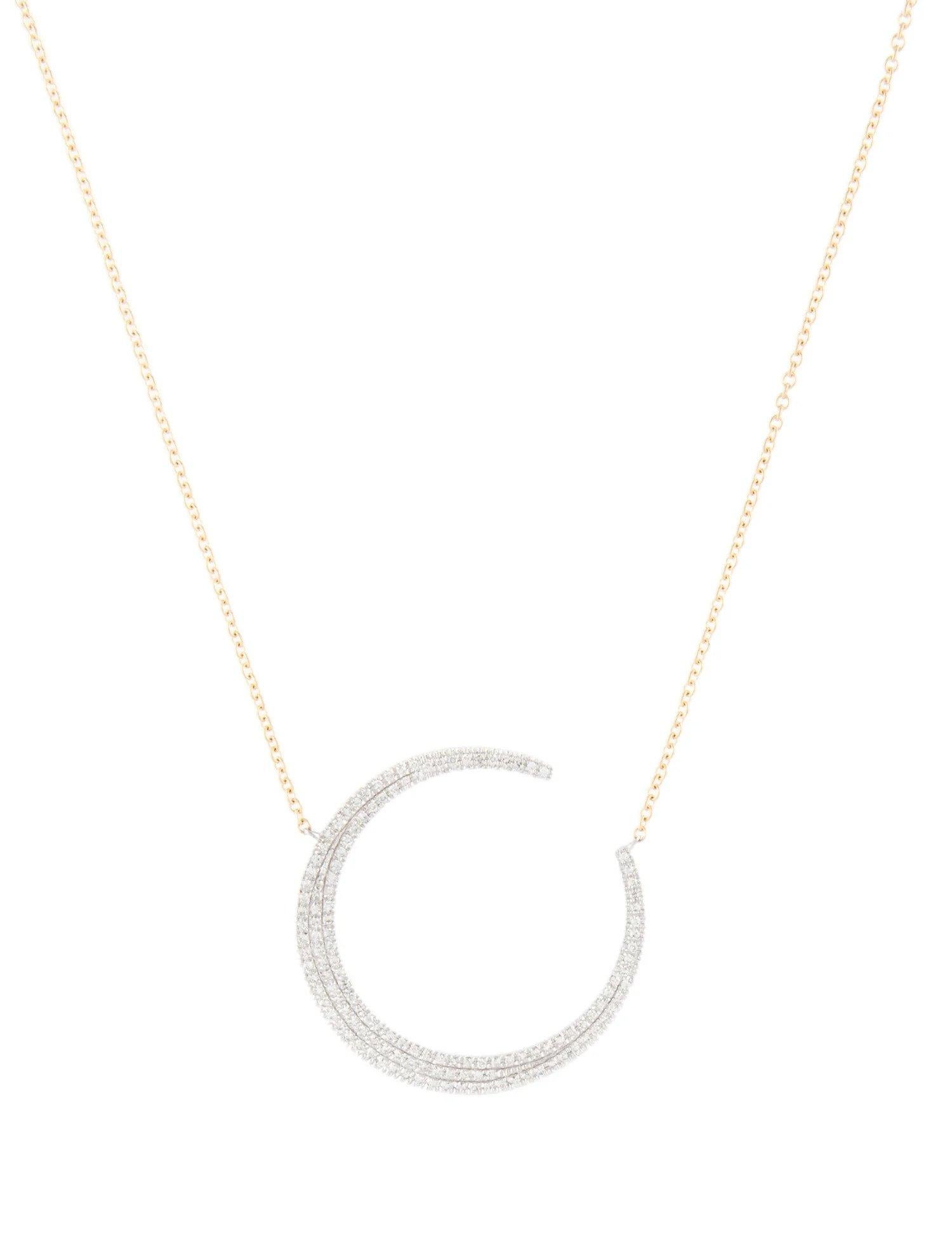Round Cut 0.37 Carat Diamond Crescent Moon White & Yellow Gold Pendant Necklace For Sale