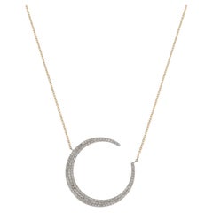 0.37 Carat Diamond Crescent Moon White & Yellow Gold Pendant Necklace