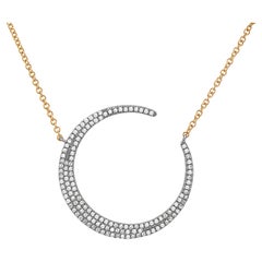 0.37 Carat Diamond Crescent Moon White & Yellow Gold Pendant Necklace