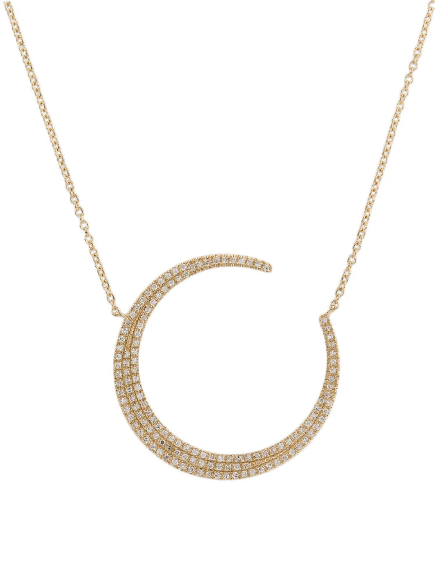 0.37 Carat Diamond Crescent Moon Yellow Gold Pendant Necklace In New Condition For Sale In Great Neck, NY