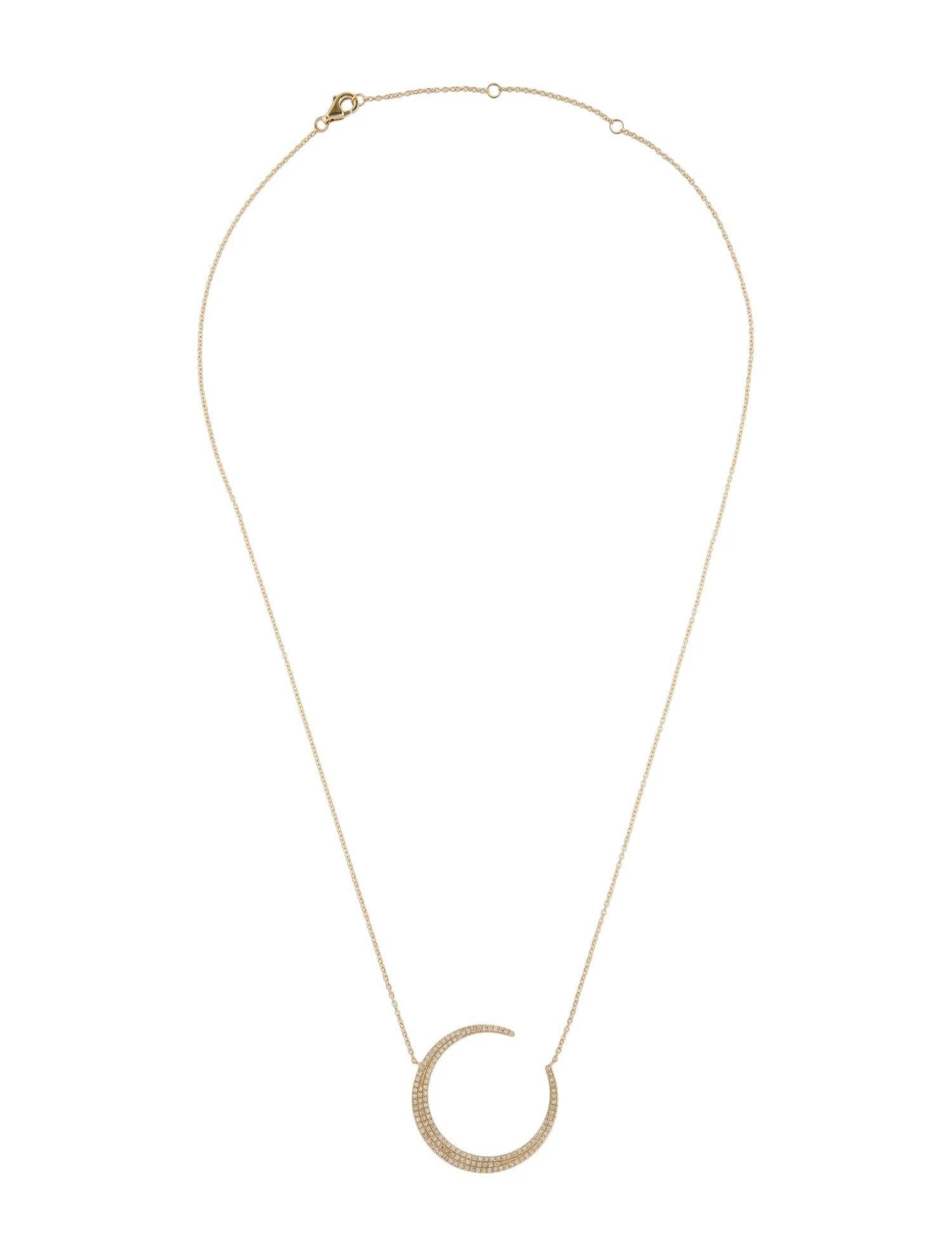 Women's or Men's 0.37 Carat Diamond Crescent Moon Yellow Gold Pendant Necklace For Sale