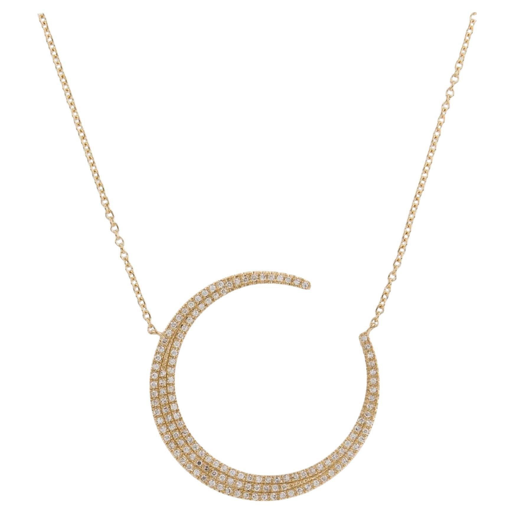 0.37 Carat Diamond Crescent Moon Yellow Gold Pendant Necklace For Sale
