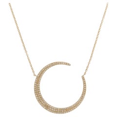 0.37 Carat Diamond Crescent Moon Yellow Gold Pendant Necklace