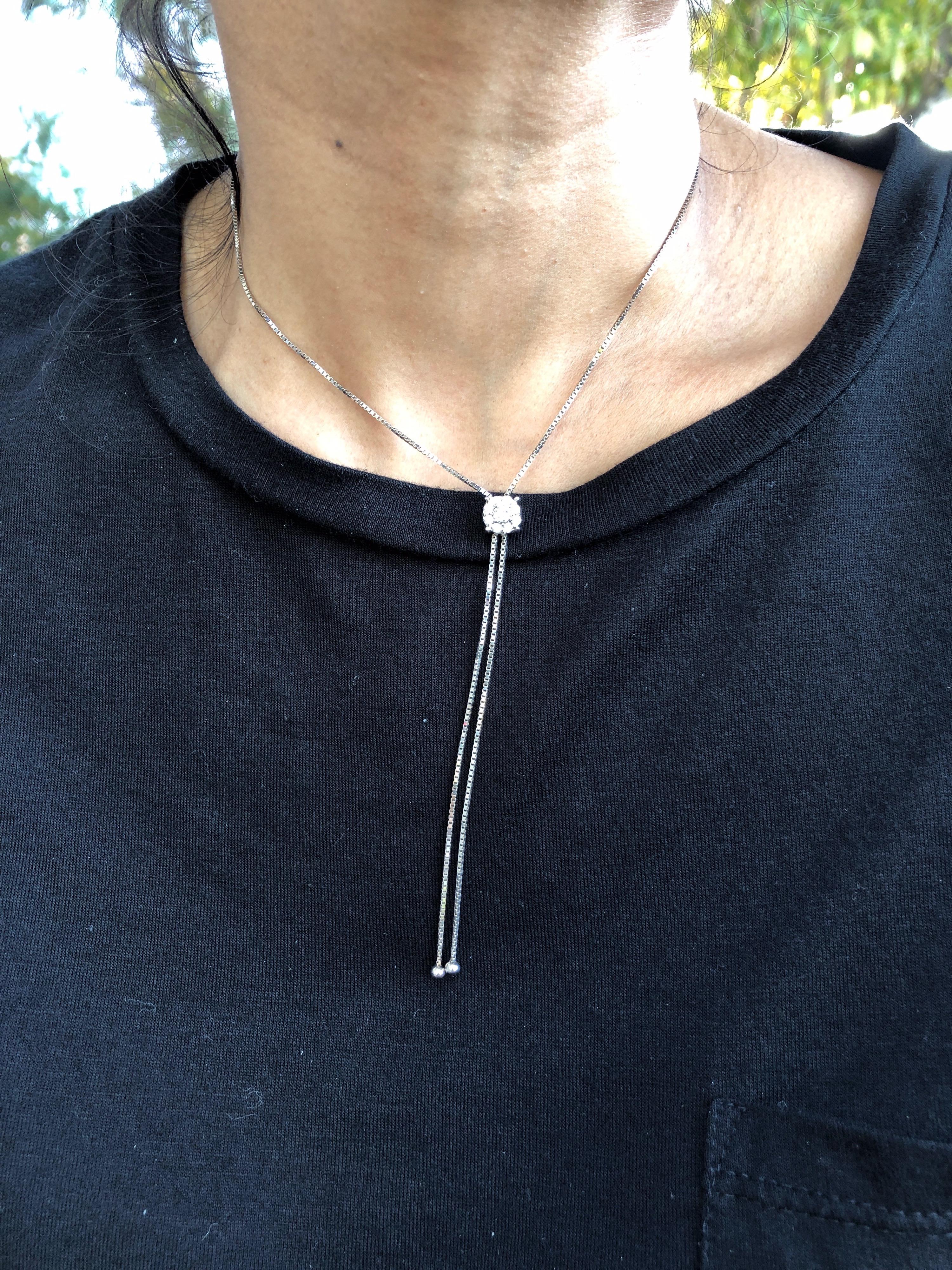 0.37 Carat Diamond Lariat Style Necklace in 14 Karat White Gold In New Condition For Sale In Los Angeles, CA