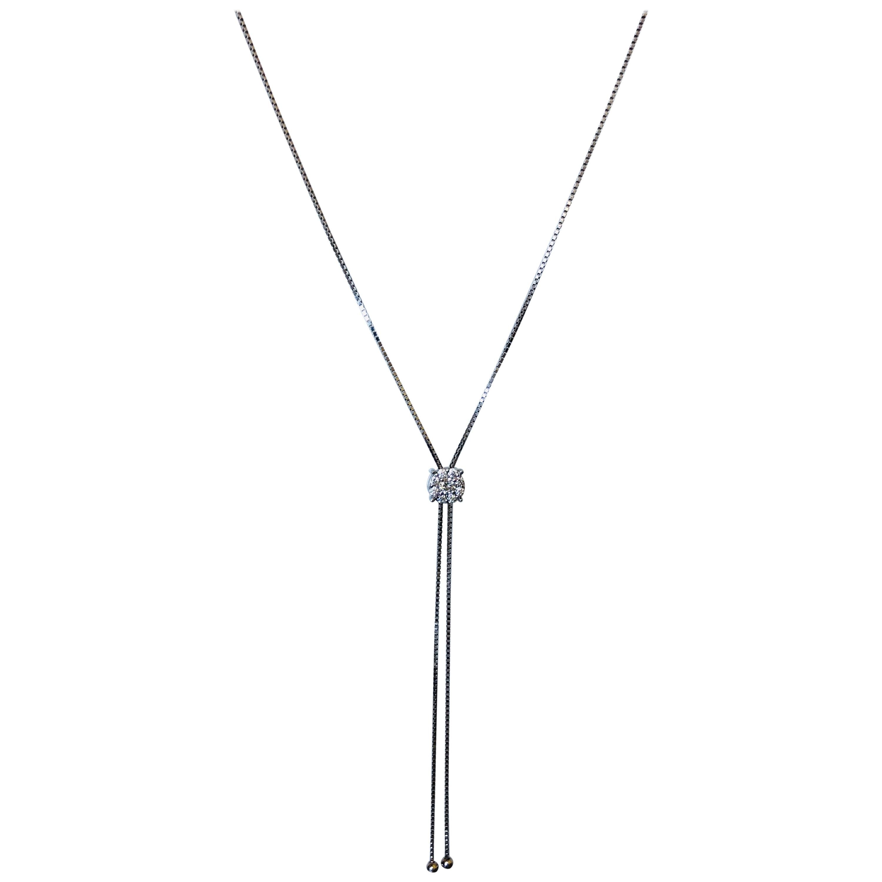 0.37 Carat Diamond Lariat Style Necklace in 14 Karat White Gold For Sale
