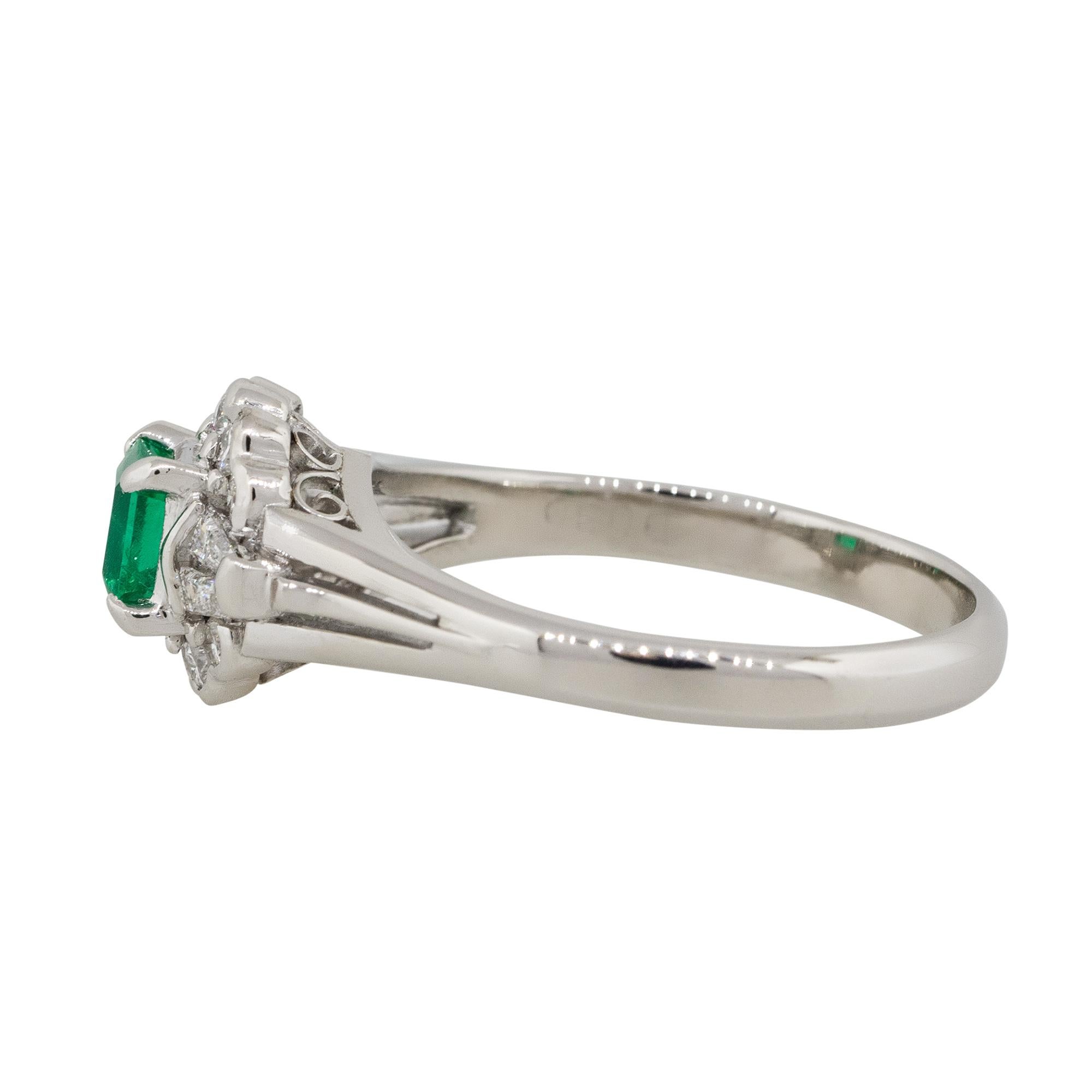 Emerald Cut 0.37 Carat Emerald Center Diamond Cocktail Ring Platinum in Stock For Sale