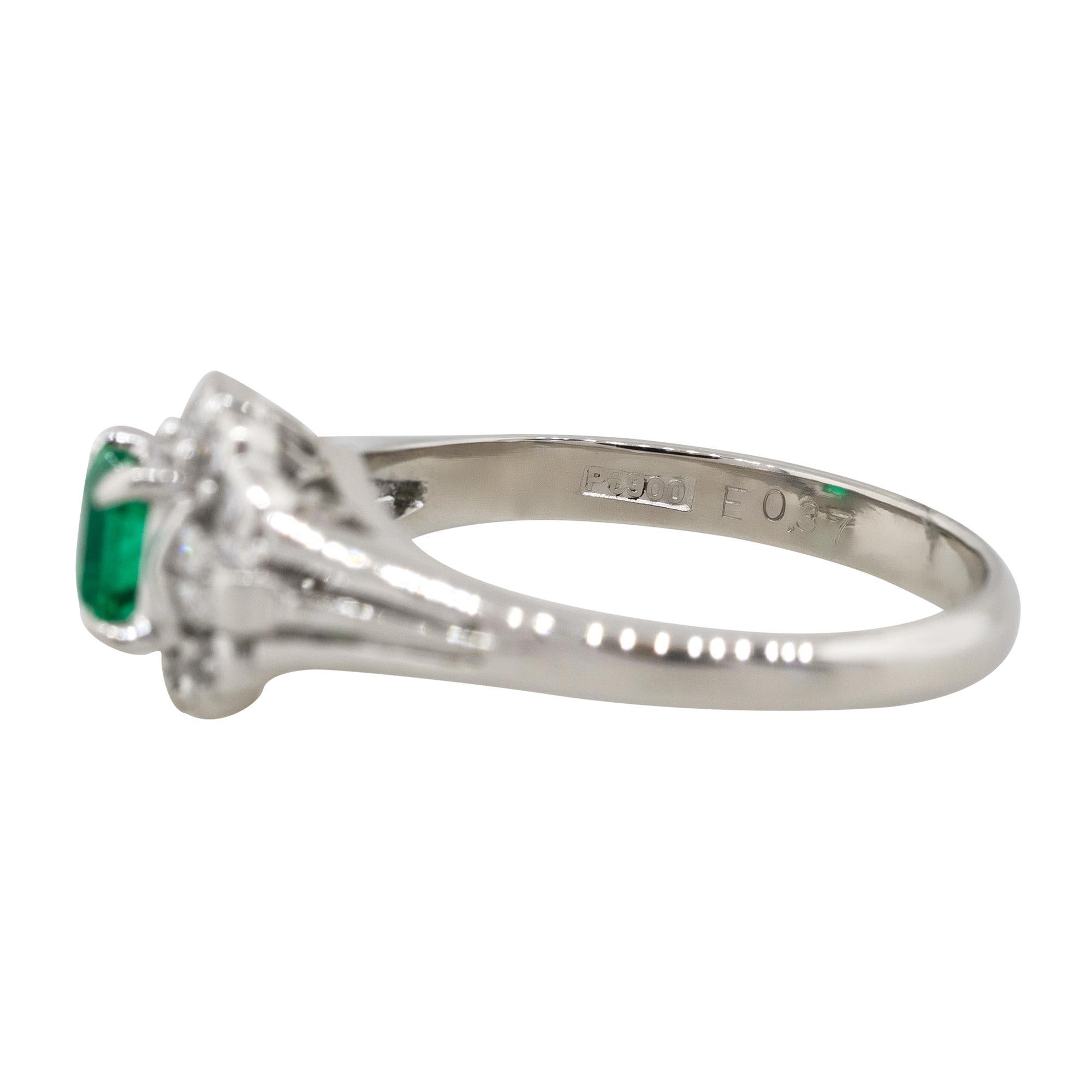 Women's 0.37 Carat Emerald Center Diamond Cocktail Ring Platinum in Stock For Sale