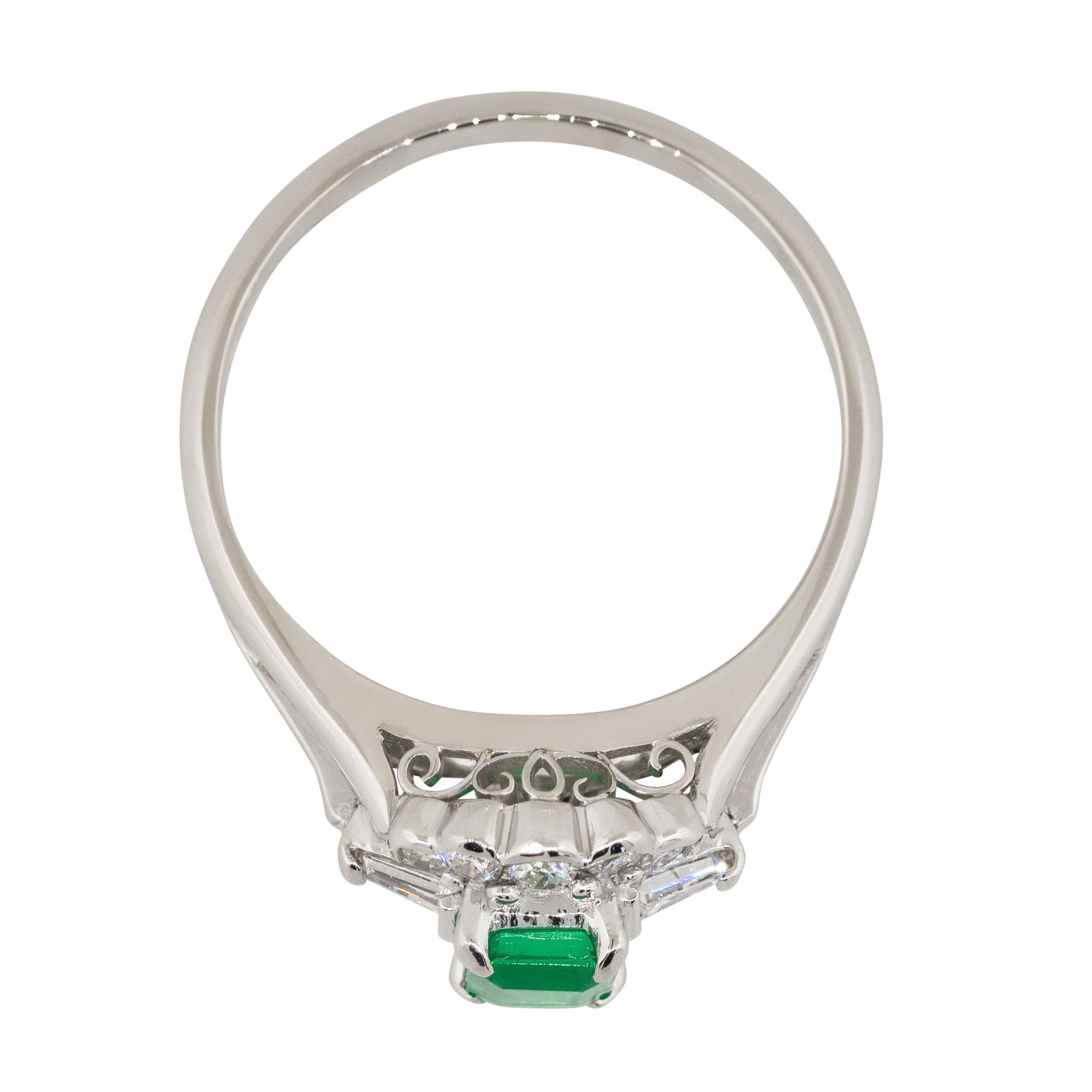 0.37 Carat Emerald Center Diamond Cocktail Ring Platinum in Stock For Sale 1