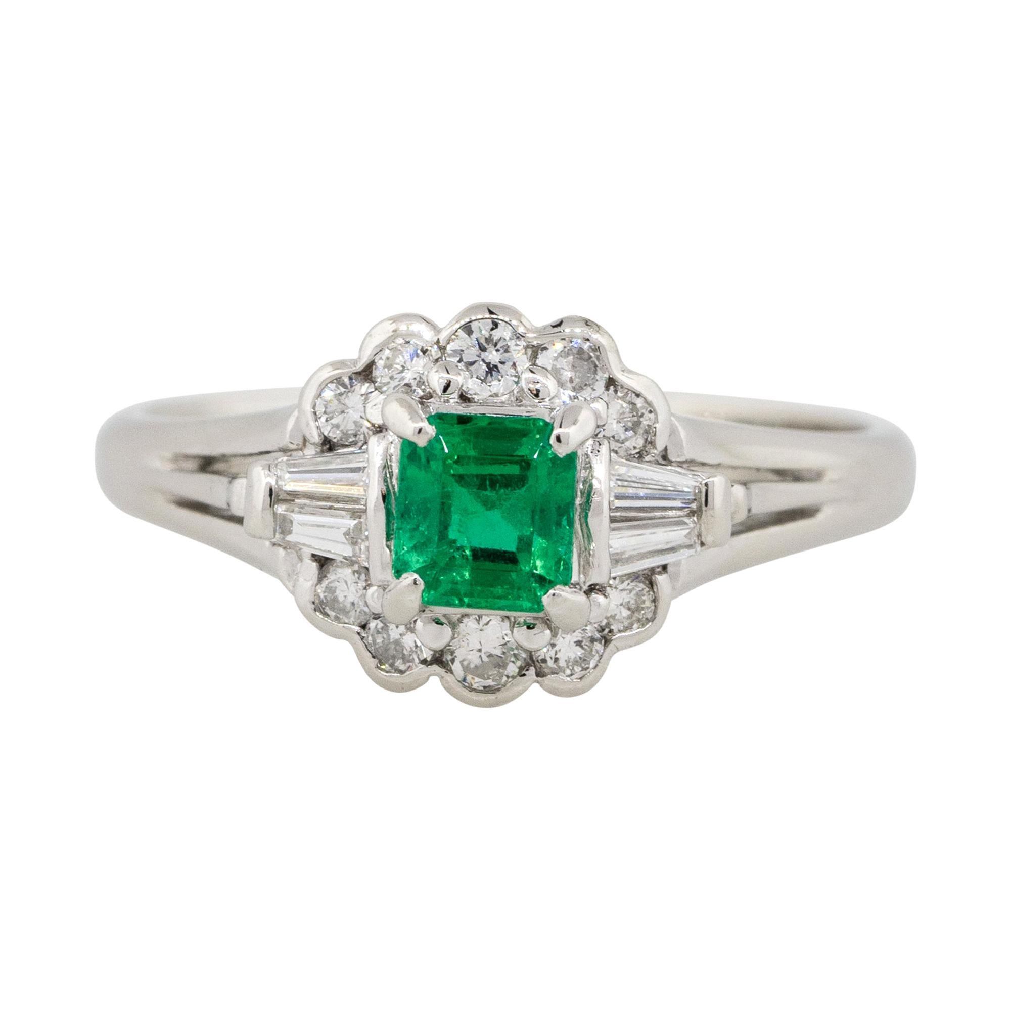 0.37 Carat Emerald Center Diamond Cocktail Ring Platinum in Stock