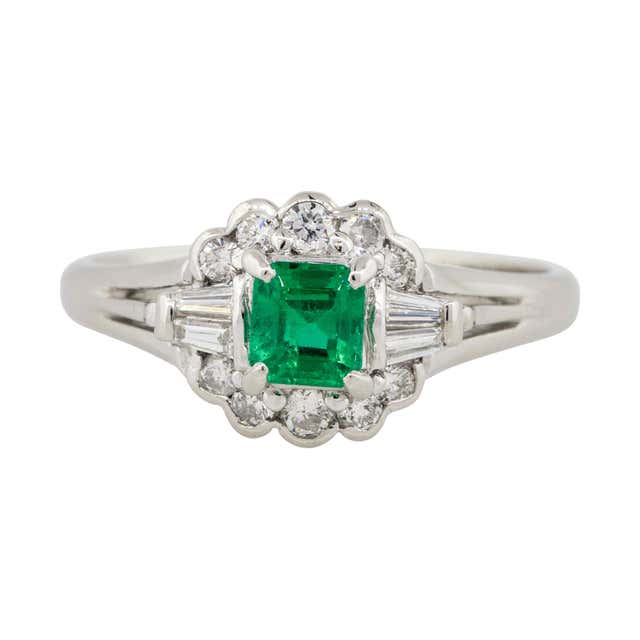 Emerald, Platinum, Yellow Gold, Diamond Ring For Sale at 1stDibs