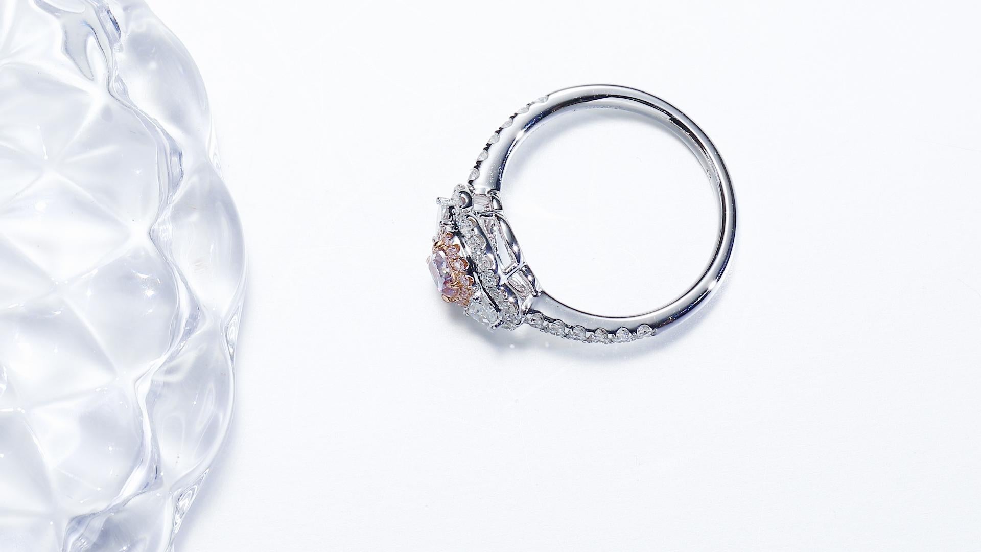 Aesthetic Movement 0.37 carat Fancy Pink Cushion Diamond Ring For Sale