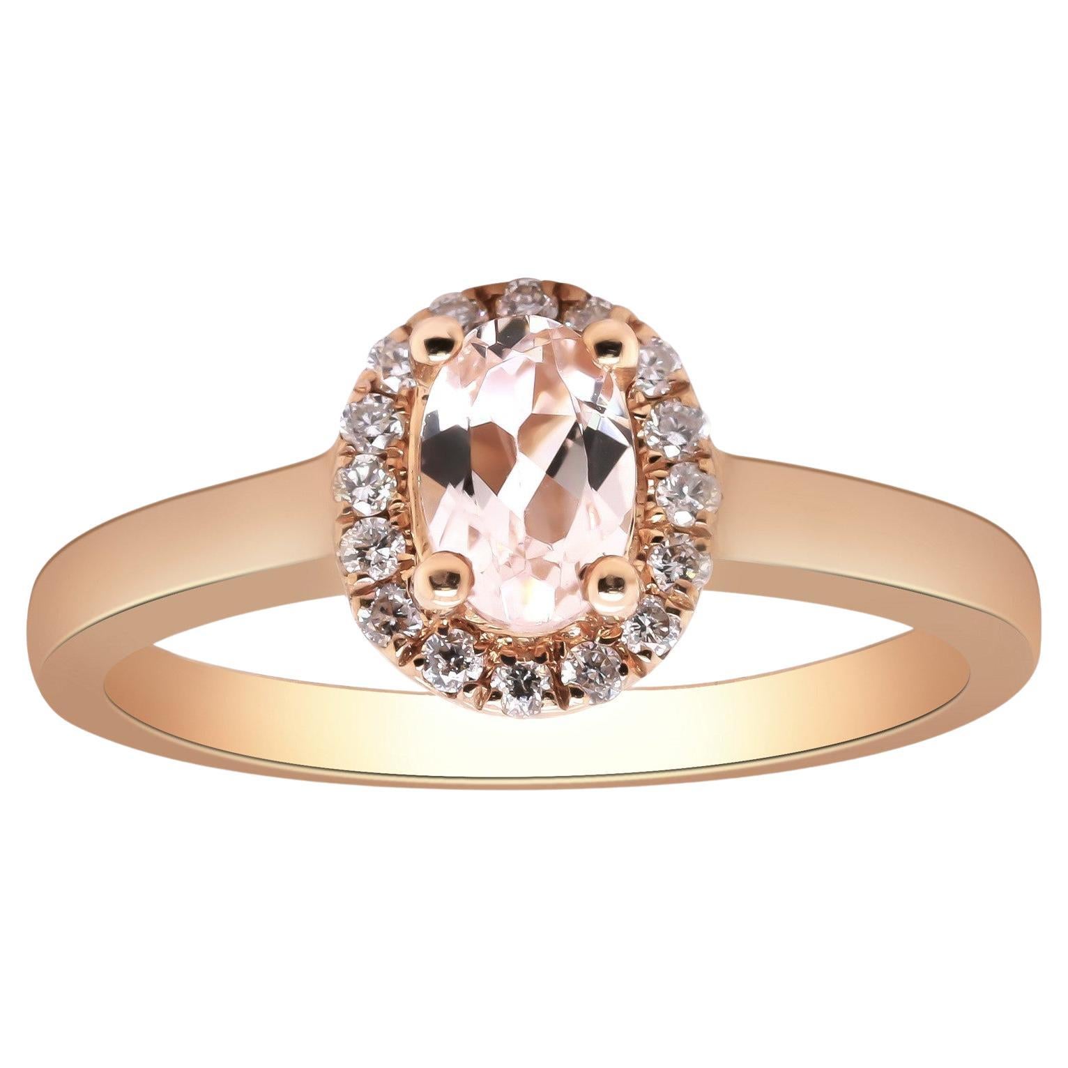 0.37 Carat Morganite Oval Cut and Diamond 10K Rose Gold Engagement Ring