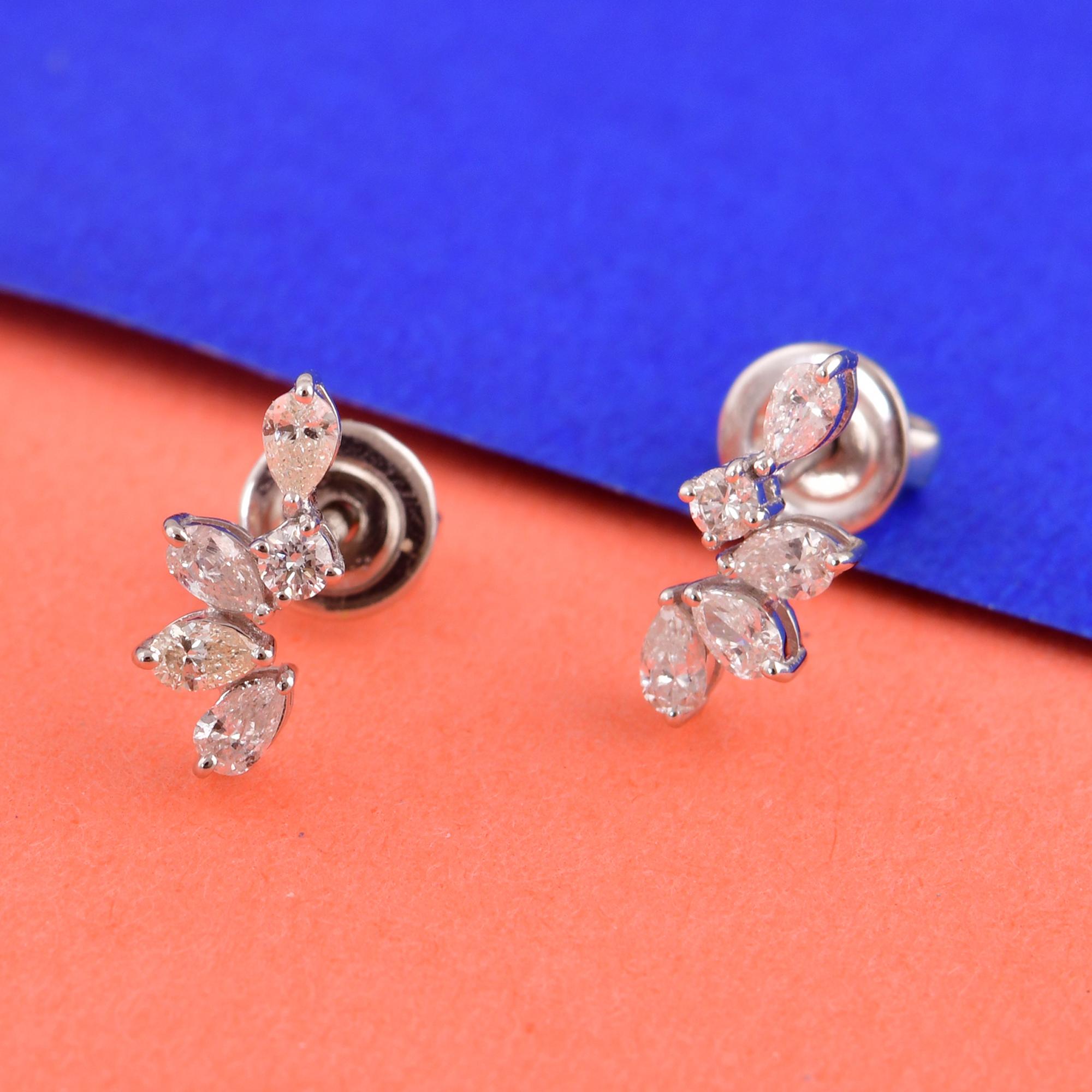 Modern 0.37 Carat Pear & Round Diamond Stud Earrings 18 Karat White Gold Fine Jewelry For Sale