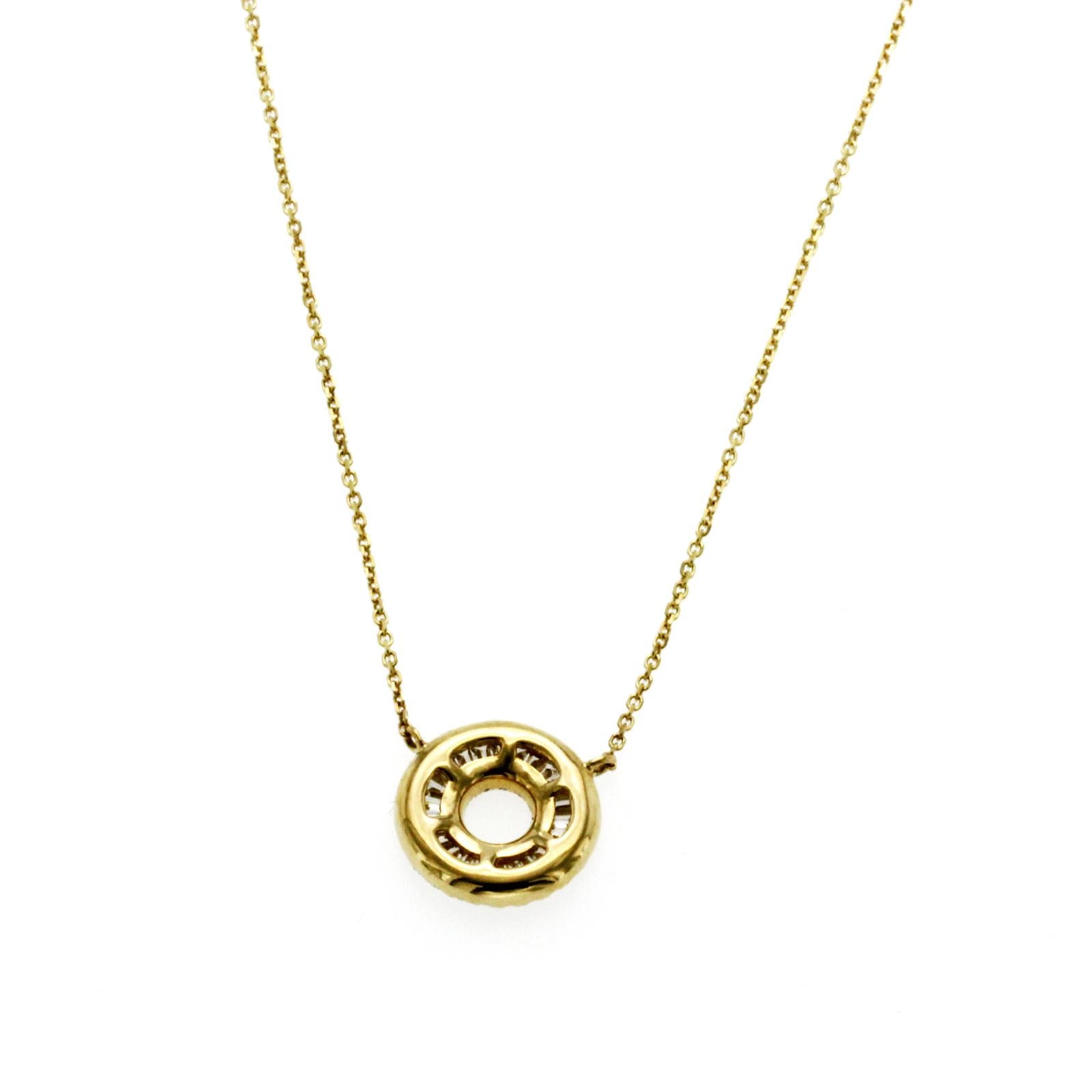 0.37 CT Diamond 18K Yellow Gold Circle Pendant Necklace Size 17.5