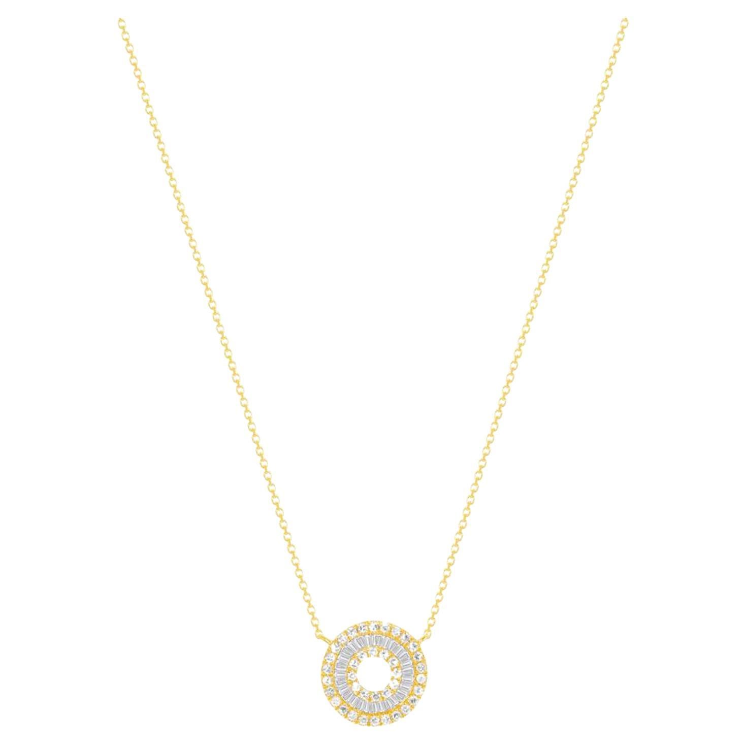 0.37 CT Diamond 18K Yellow Gold Circle Pendant Necklace Size 17.5" For Sale