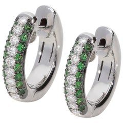 0.37 Tsavorite 0.28 White GVS Diamonds 18 Karat White Gold Small Hoop Earrings