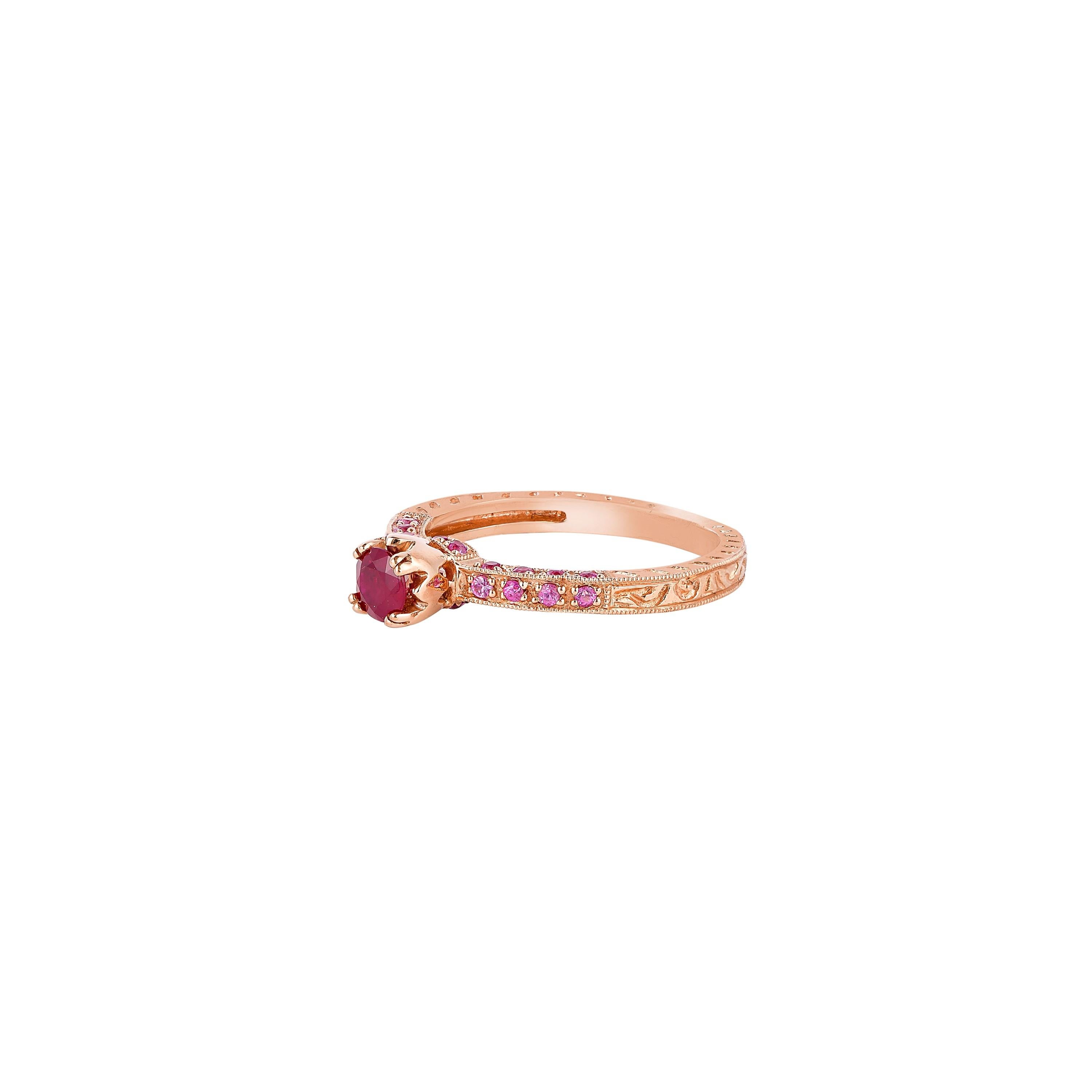 Contemporary Sunita Nahata 0.37ct. Ruby Ring in 14Karat Rose Gold. For Sale