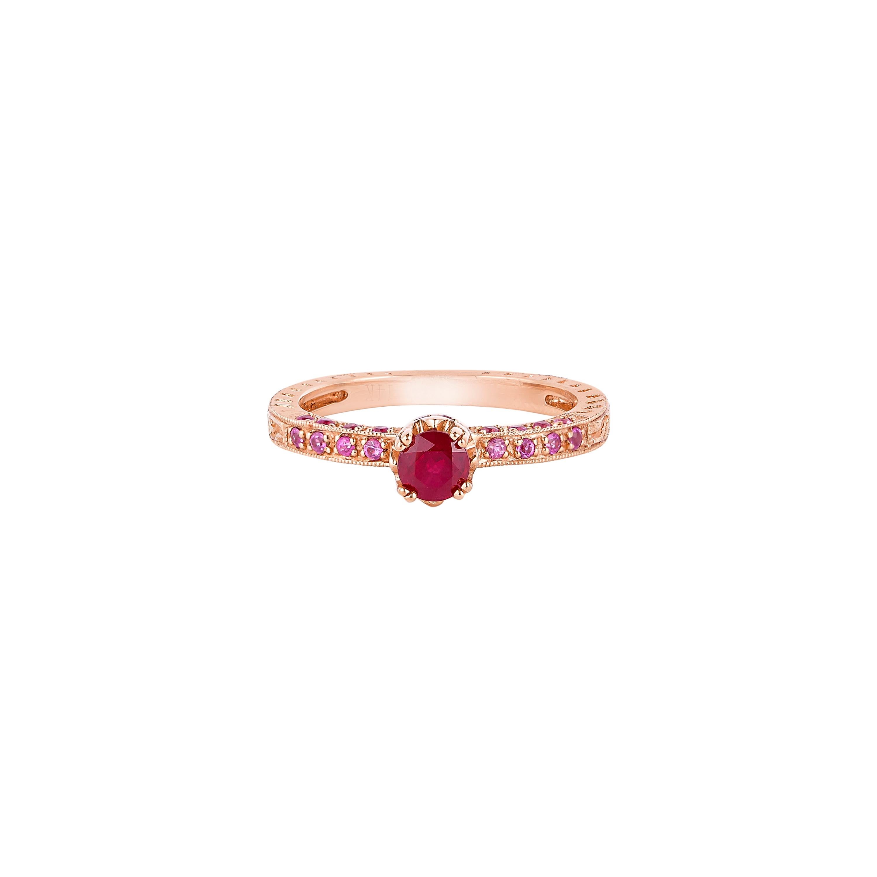 Round Cut Sunita Nahata 0.37ct. Ruby Ring in 14Karat Rose Gold. For Sale