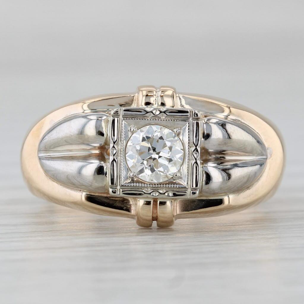 0,37ct Diamant Solitär Ring 14k Gelb Weißgold Größe 8,25 Vintage By im Zustand „Gut“ im Angebot in McLeansville, NC