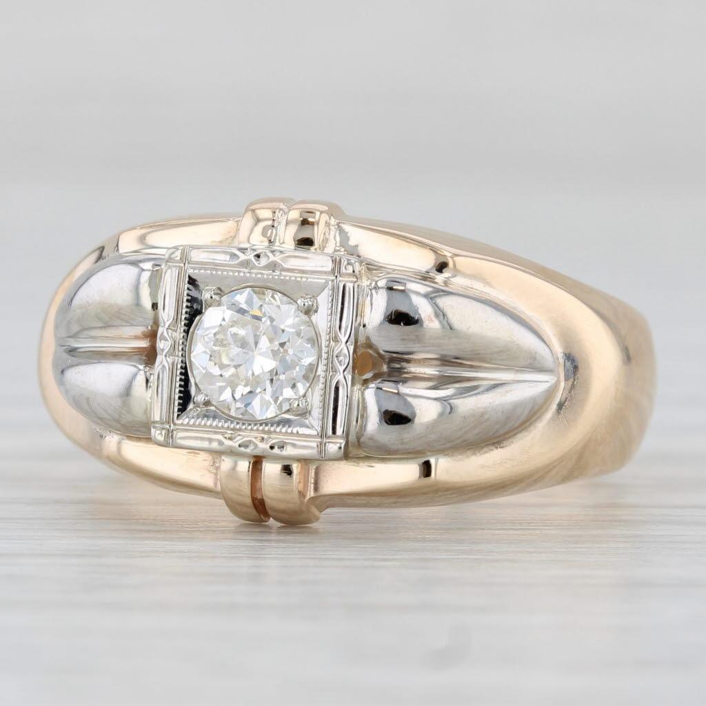 0,37ct Diamant Solitär Ring 14k Gelb Weißgold Größe 8,25 Vintage By im Angebot 1