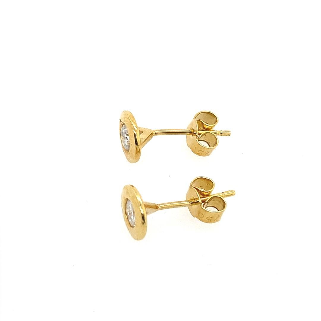 Round Cut 0.37ct Diamond Studs Earrings in Rubover Setting in 18ct Yellow Gold For Sale