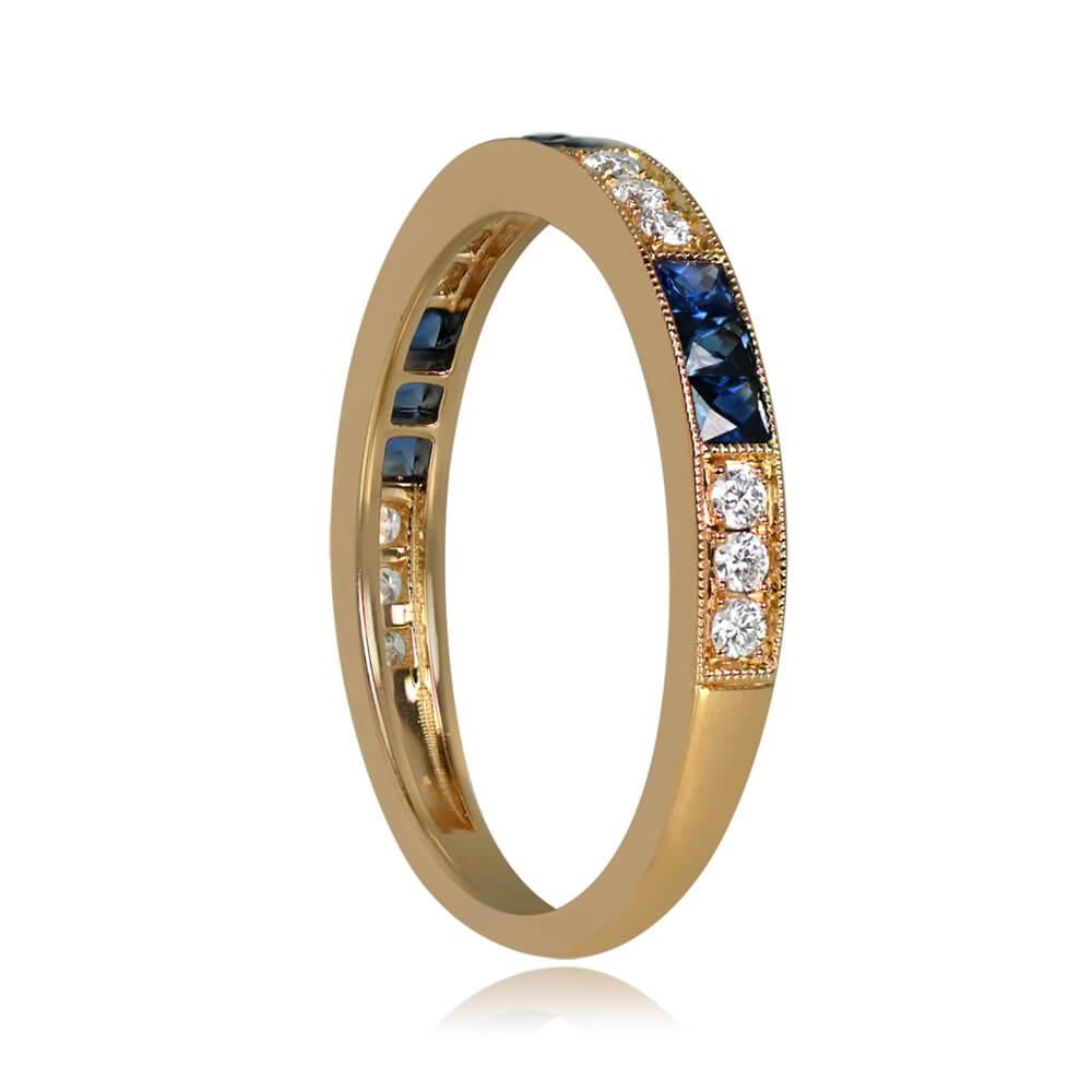 Art Deco 0.37ct Sapphire & 0.14ct Diamond Wedding Band, 18k Yellow Gold For Sale