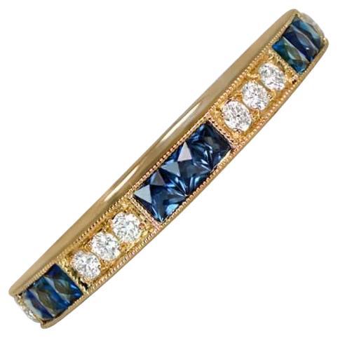 0.37ct Sapphire & 0.14ct Diamond Wedding Band, 18k Yellow Gold For Sale
