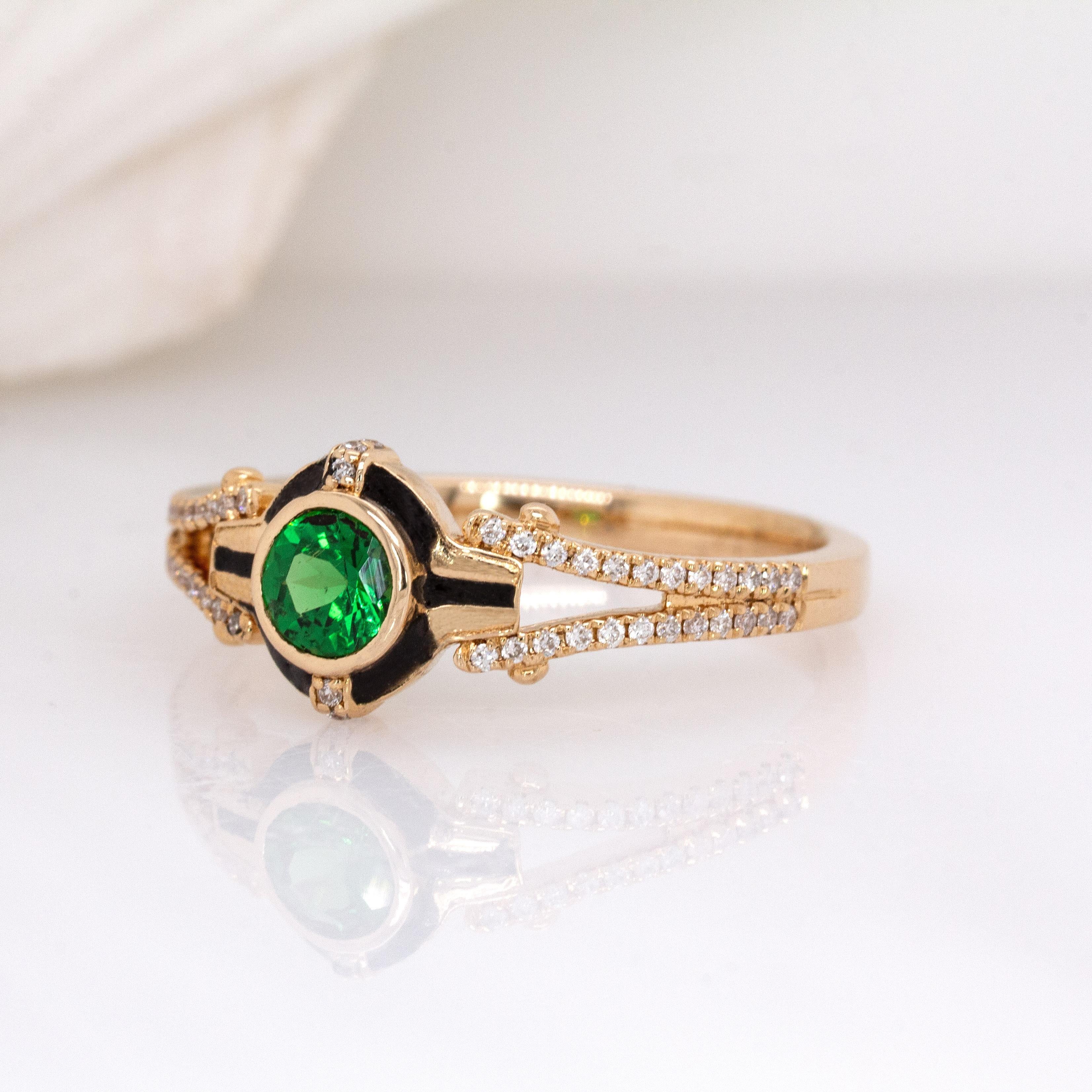 Taille ronde 0.37cts Tsavorite Garnet W Natural Diamond Accents : Or massif 14k  Rond, 4mm en vente