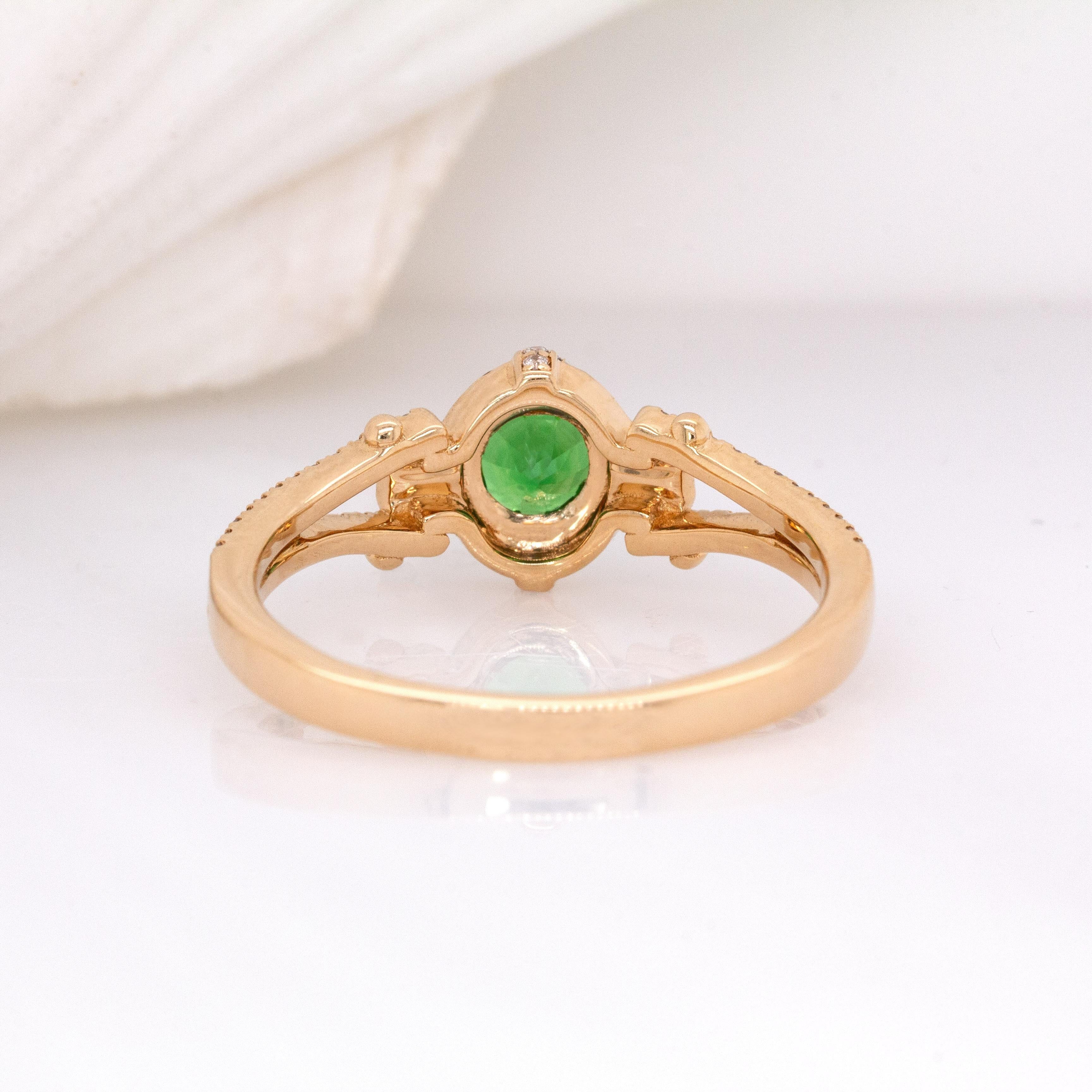 0.37cts Tsavorite Garnet W Natural Diamond Accents : Or massif 14k  Rond, 4mm Pour femmes en vente