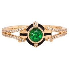 0.37cts Tsavorite Garnet W Natural Diamond Accents : Or massif 14k  Rond, 4mm