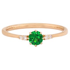 0.37cts Tsavorite Garnet W Natural Diamond Accents Ring : 14k Solid Gold  4mm